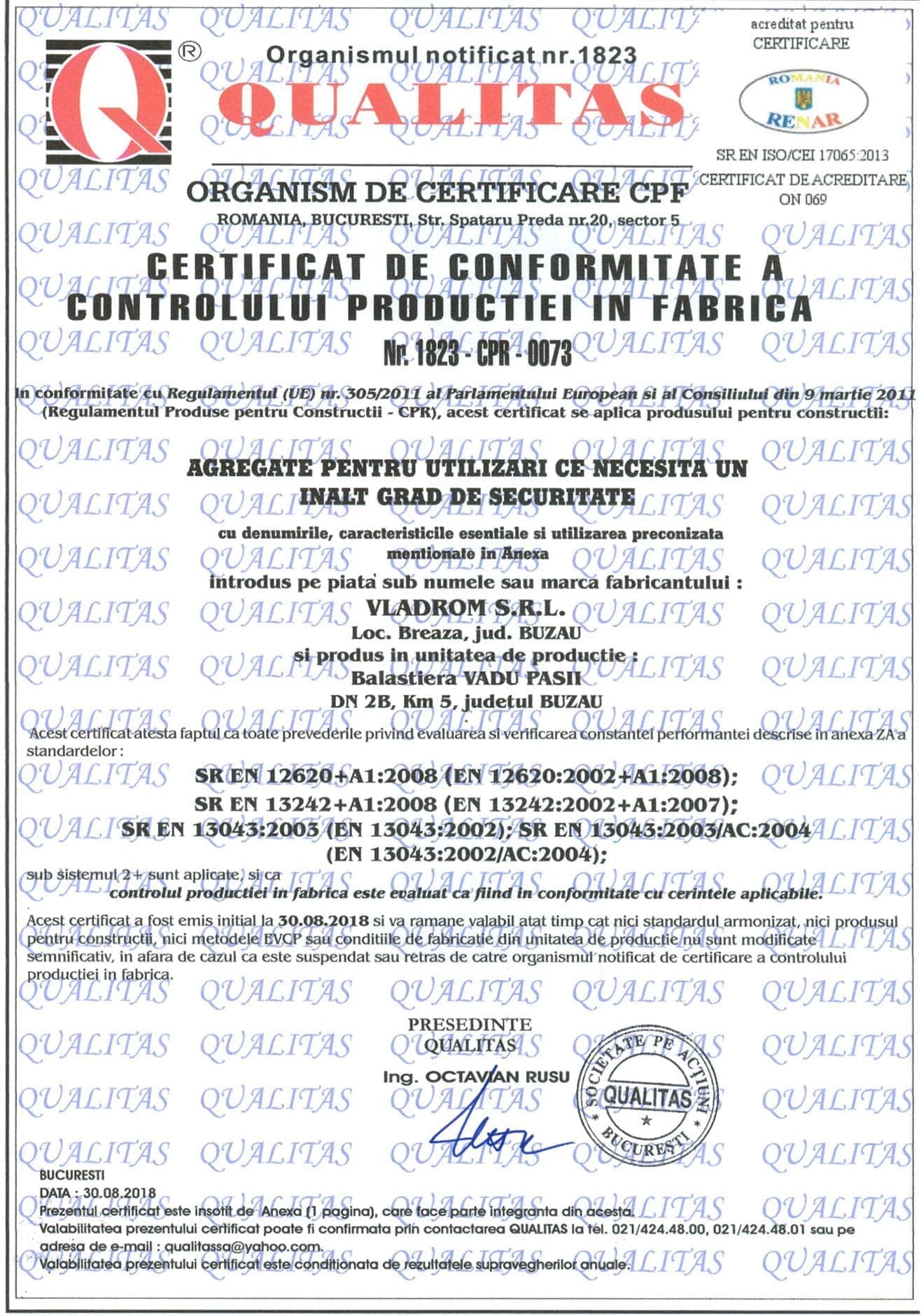CPF Certificate for Vladrom